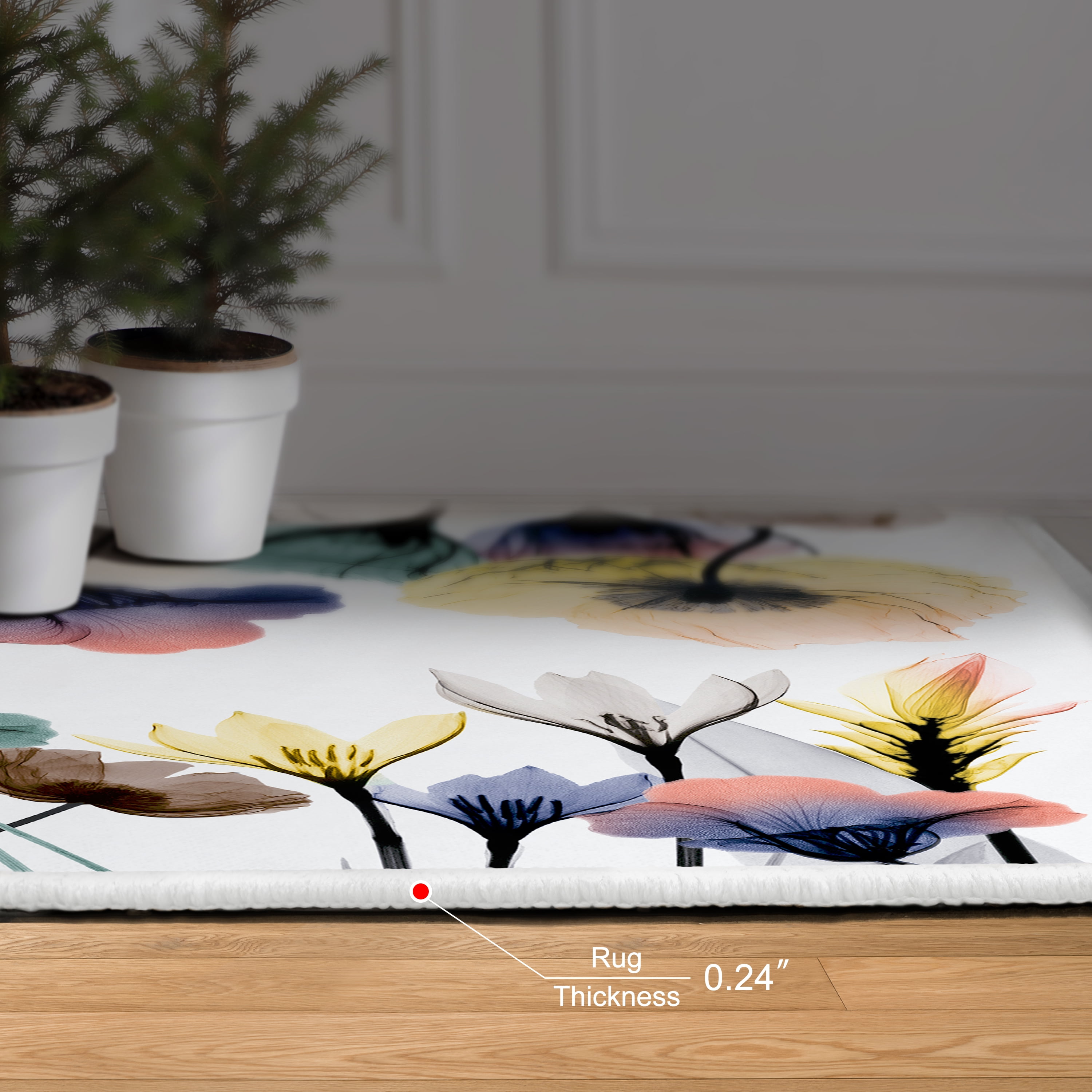 Floral Pleasures I Washable Flowers Art Area Rug size 5'x8', Power-loomed, Heavenly Softness with Non-Slipping Backing