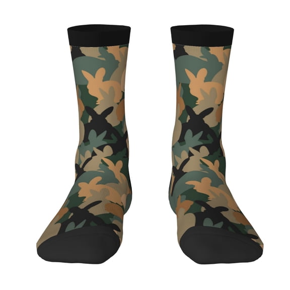 Uemuo Camouflage Rabbit Pattern Women's Crew Socks, Soft Durable Breathable Moisture-Wicking with Odor Control Cotton socks