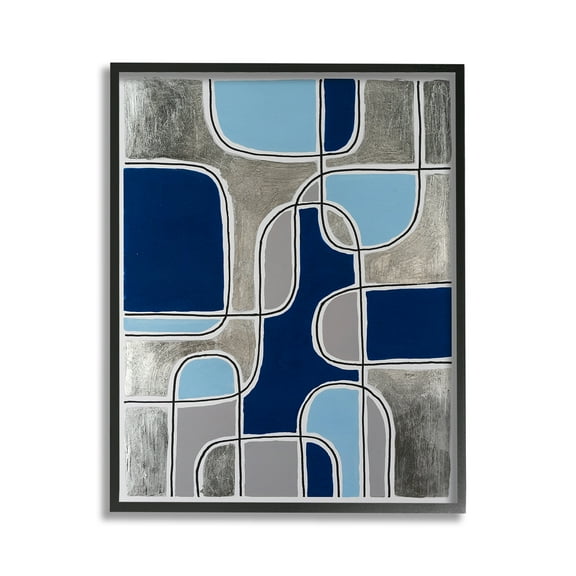 Stupell Industries Blue Asymmetrical Pattern Abstract Painting Black Framed Art Print Wall Art, 11 x 14