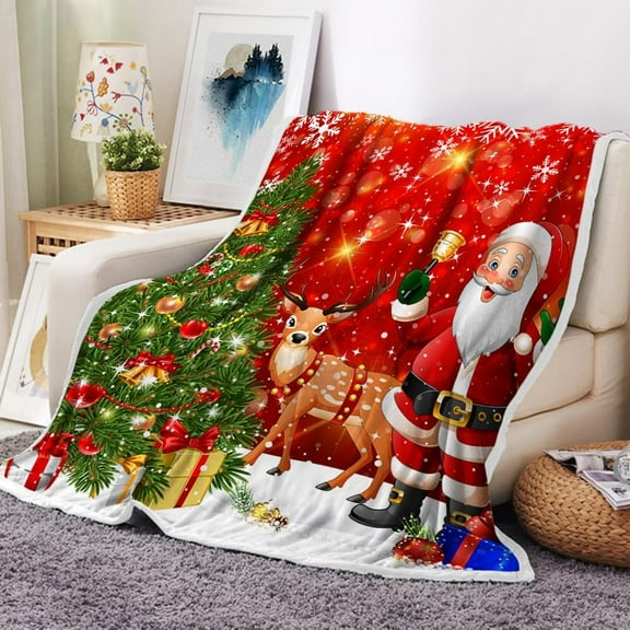 Kuscheln Christmas Blanket, Winter Snowflake Holiday Xmas Throw Blanket, Christmas Santa Claus Blanket Holiday Xmas Throw Blanket, Soft Deer Blanket for Snow