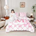 thumbnail image 4 of Manfei Kawaii Bowknot 3 Pieces Queen Comforter Set,Letter Personalized Bedding Sets,Geometric Grid Bedding Comforter Set,Ultra Soft Teens Bedroom Decor,Reversible, 4 of 8