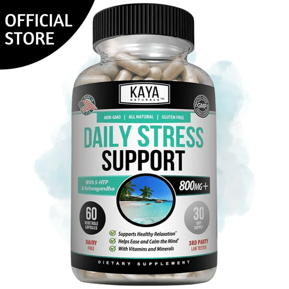 Kaya Naturals - Natural Herbal Stress Support Vitamin Supplement to Relax and Calm The Mind - Boost Mood - Happy Pills - Stress Relief Support - Vitamin Supplement - 60 Capsules