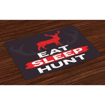 Hunting Placemats Set of 4 Eat Sleep Hunt Inspirational Quote Grunge Retro Deer Silhouette Antlers, Washable Fabric Place Mats for Dining Room Kitchen Table Decor,Scarlet Eggplant White, by (Best Place To Hunt Mule Deer)