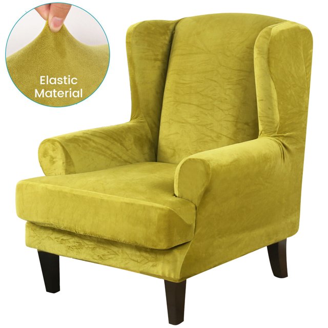 TOPCHANCES 2Piece Stretch Velvet Fabric Wing Chair Cover Wingback
