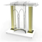Control Curved Stand Design Durable Plexiglas Lectern Luxury Acrylic Podium,Clear Acrylic Podium,Rolling Podium Floor Podium, Elevated Reading Surface, Curved Brushed Stainless