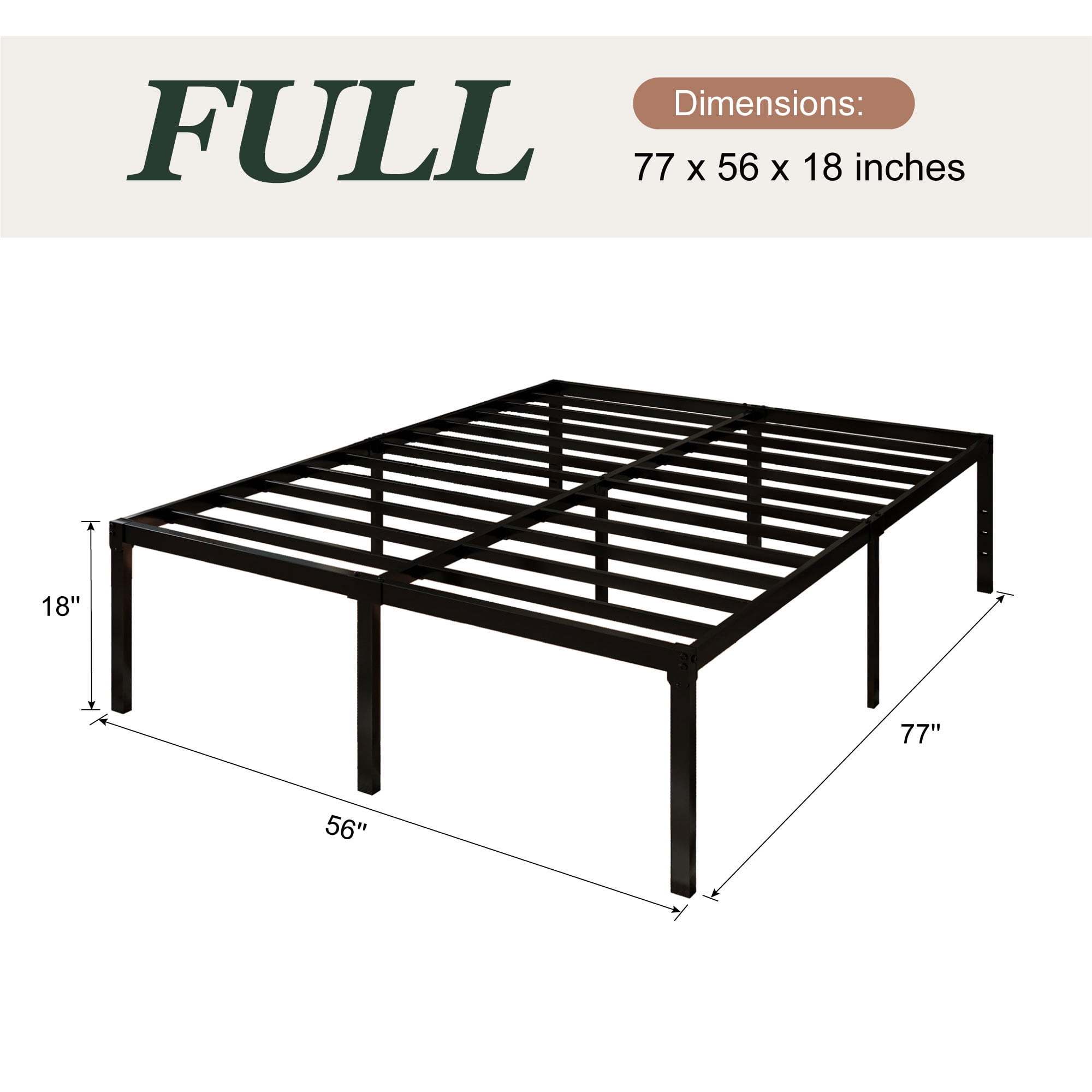 Amolife Heavy Duty Full Size 18'' Metal Platform Bed Frame with Ample Under Bed Storage Space, Black
