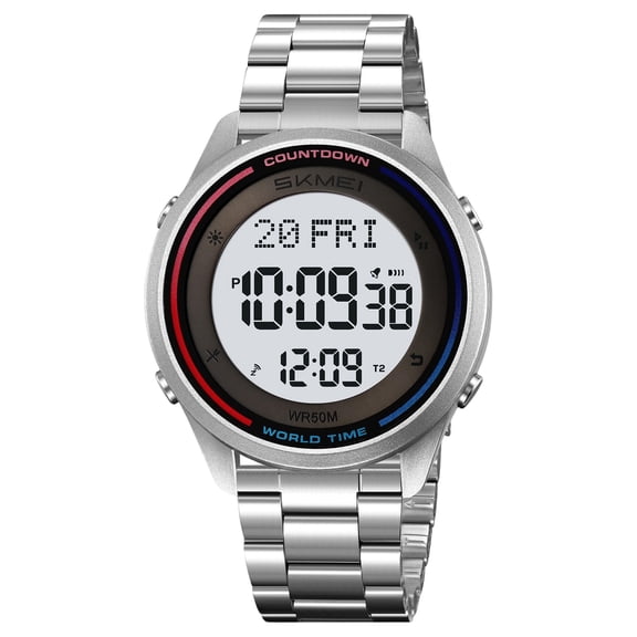 Luminous Multifunctional Digital Sports Watch, waterproof chronograph watch with alarm countdown, soft silicone strap for outdoor use,,Multicolor D