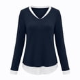 thumbnail image 5 of Women's Casual 2 in 1 Pullover Long Sleeve Layered Shirts V Neck Solid Color Blouse Fall Fashion Outfits, 5 of 9