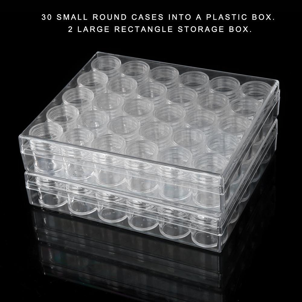 HERCHR Clear Plastic Jewelry Bead Storage Rectangle Box 30 Small Round