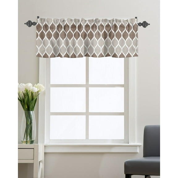 Kitchen Cafe Valance Curtain for Small Windows,Mid Century Abstract Rod Pocket Short Valances Brown Khaki Moroccan Aesthetics Window Treatment Panel for Living Room/Bedroom/Bathroom,54x18in