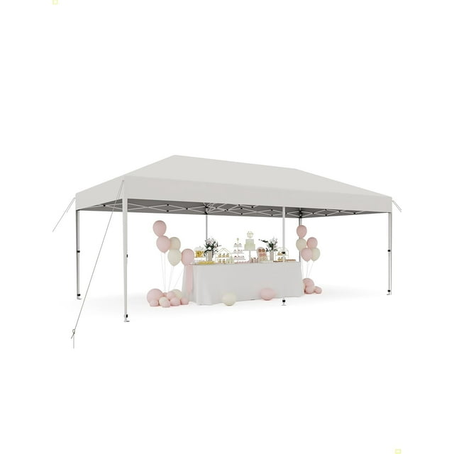 Tente à Auvent Escamotable – 10 X 20 Pi Robuste – Oxford 210D, Cadre Antirouille – Hauteur Réglable – Sac à Roulettes et 4 Sacs de Sable – Protection UV – Installation à un Bouton