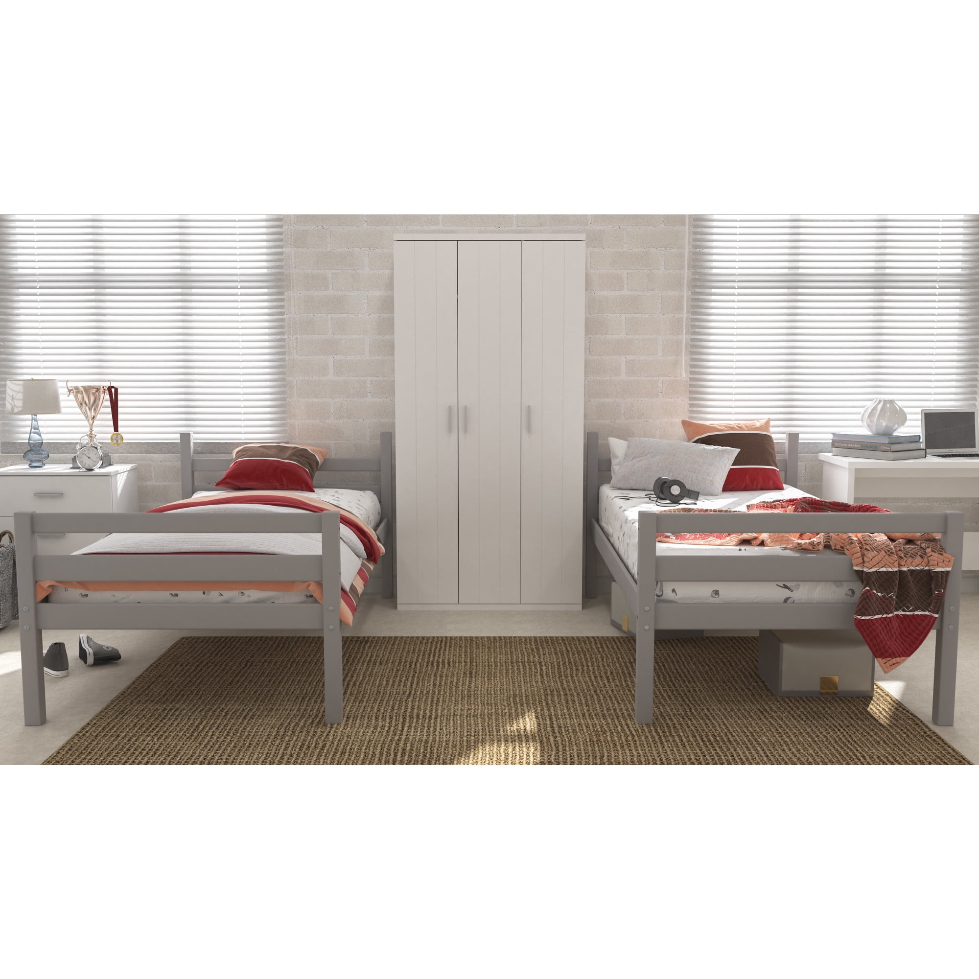 HH2Home Essentials Campbell Wood Twin over Twin Bunk Bed, Gray