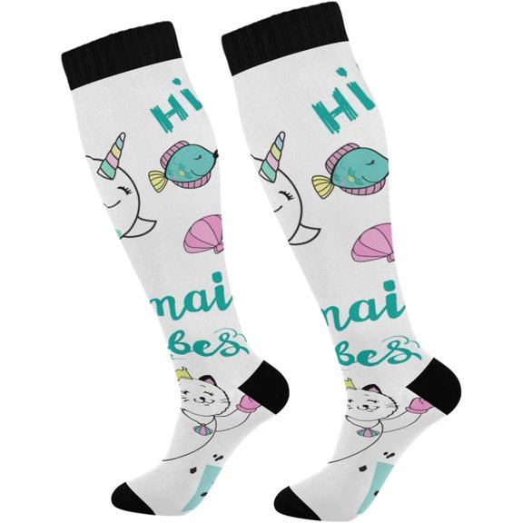 GZHJMY Mermaid Compression Socks, Women Men Long Stocking (20-30mmHg), Travel Knee High Stockings for Athletic Sports,Running,Cycling,Nursing