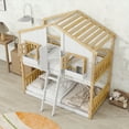 thumbnail image 3 of Bellemave House Bunk Bed Twin Over Twin, Wood Floor Bunk Bed Frame with Roof,Window Box & Small Door for Bedroom (Natural+White), 3 of 9