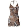thumbnail image 4 of Women's Bodycon Dress, Halterneck Sleeveless Leopard Printed High Waist Skinny Mini Dresses, 4 of 8