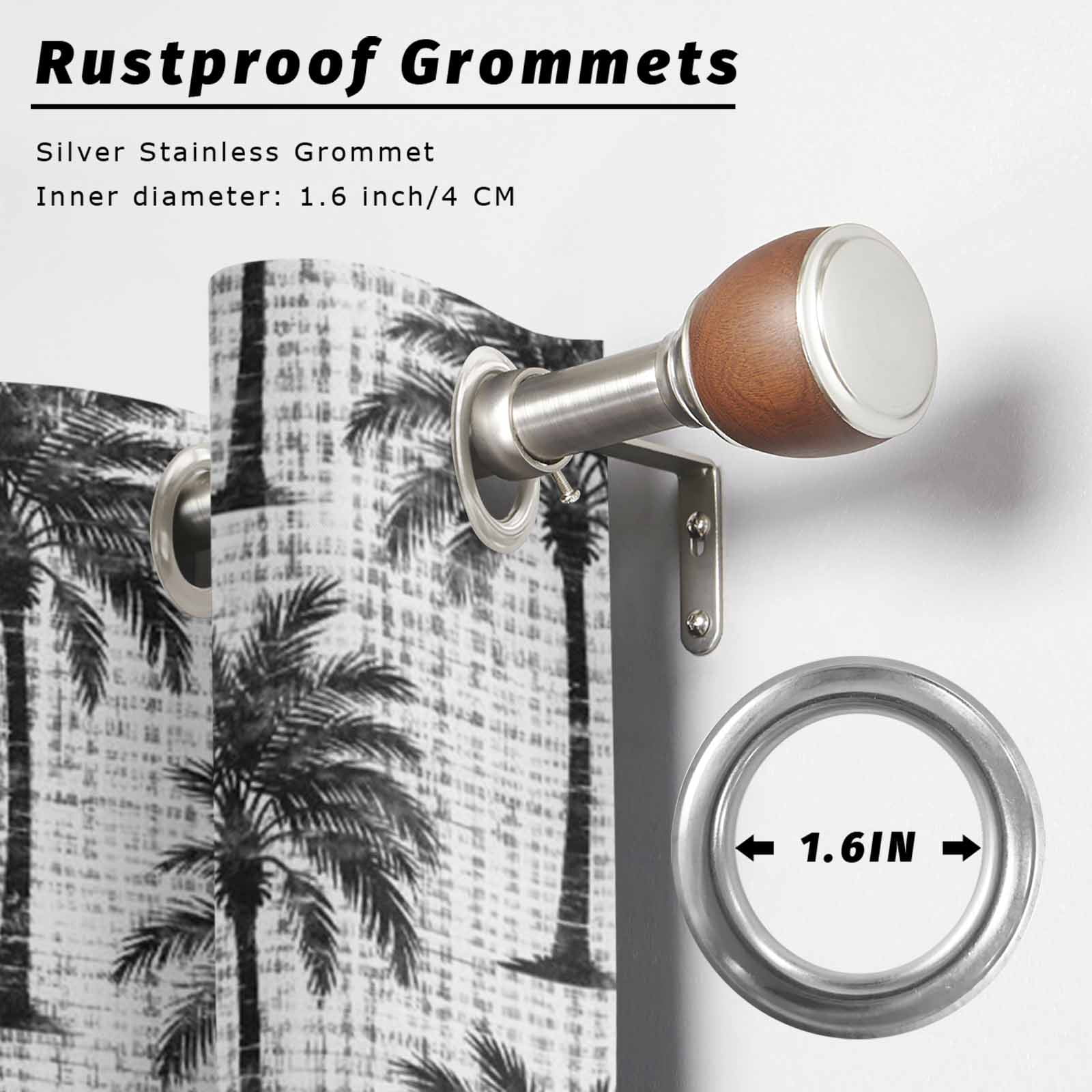 Dark Gray Palm Tree Outdoor Curtains for Patio, Country Linen Texture Tropical Plant Coastal Sunshade Privacy Drapes Grommet Waterproof Outside Curtains for Porch/Cabana/Balcony 54"x 108", 1 Panel