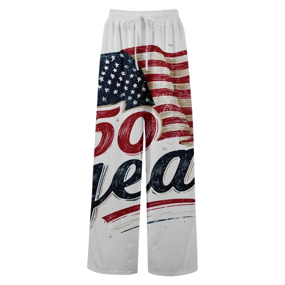 America 250 Pants for Women Patriotic American Flag Print Elastic High Waist Pajama Bottoms Slit Baggy Wide Leg Classic Fit Daily Wear Pants, #01 Wine, XXL