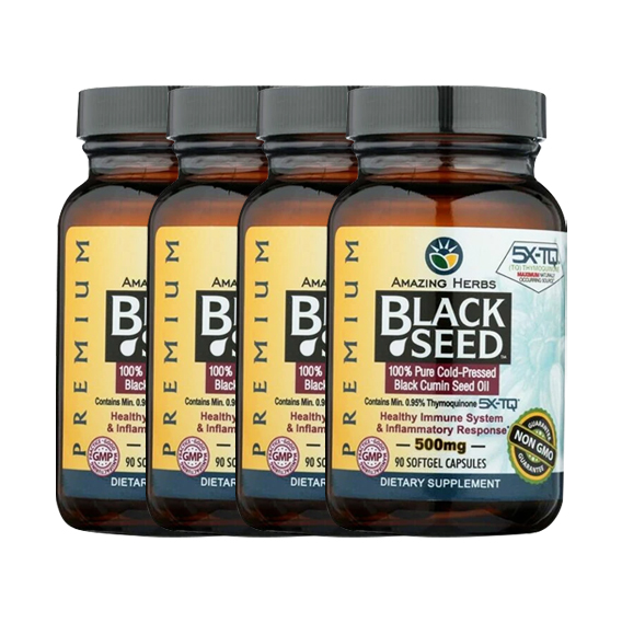 Amazing Herbs Premium Black Seed Oil Capsules Gluten Free ( 4 Pack