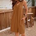thumbnail image 2 of UDAUDU Womens Summer Rompers 2026 Trendy Sleeveless V Neck Beach Vacation Overalls Casual Bermuda Shorts Jumpsuits with Pockets Light Brown L, 2 of 8