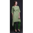 thumbnail image 4 of Bimba Green Ogee Ikat Women Kurtas Ethnic Printed Asymmetric Summer Wear Tops For Women Small, 4 of 6