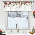 thumbnail image 2 of Christmas Plant Poinsettia Kitchen Curtain Valance 54W x 18H Rod Pocket Red Green Botanical Xmas Eucalyptus Window Treatment for Living Room Bedroom Bathroom, 2 of 6