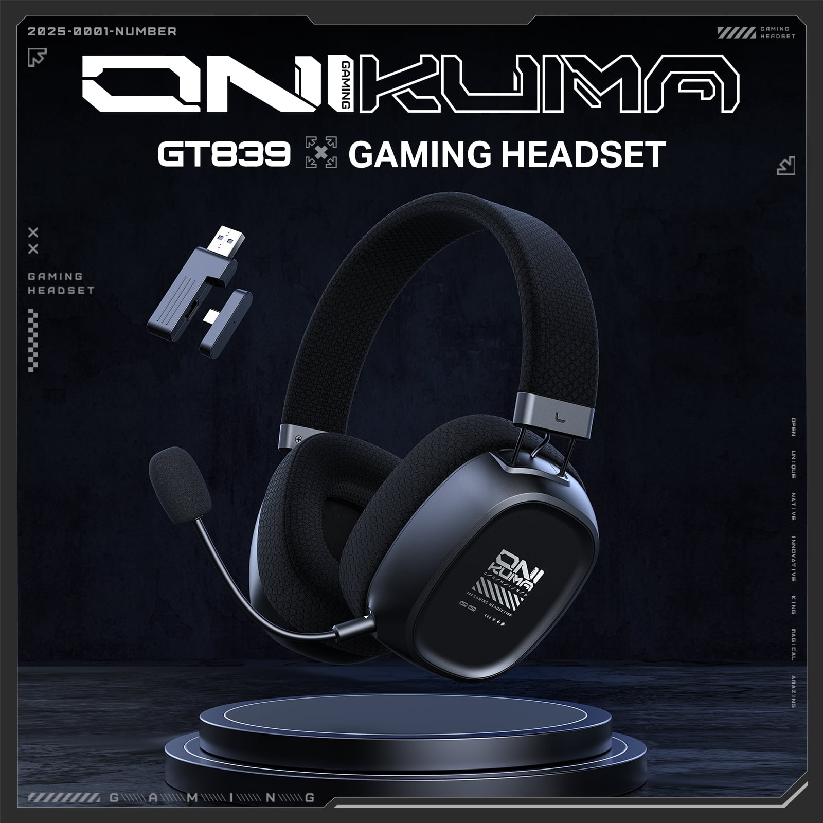 Wireless Gaming Headset for PS5/PC/PS4/Nintendo Switch,2.4G/Bluetooth Gaming Headphones with Detachable Noise Canceling Mic/176g Lightweight/Surround Sound/Long Battery Life Black