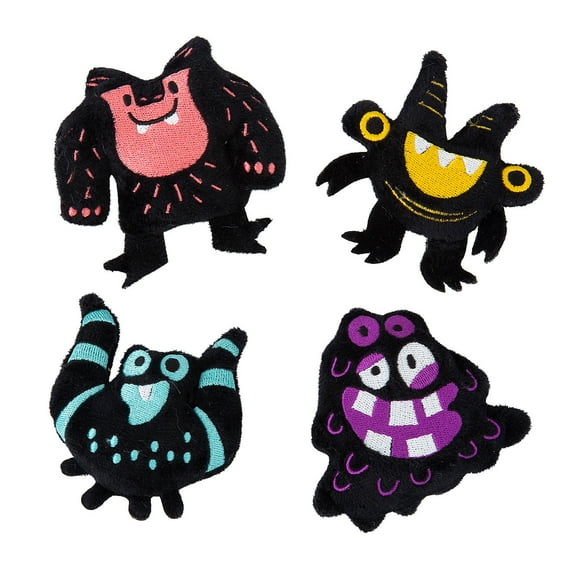 3 1/2" Black Doodle Monster Flat Lay Stuffed Character Toys - 12 Pieces