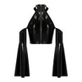 thumbnail image 4 of Yeahdor Womens Glossy Pu Crop Top Halter Off Shoulder Flared Sleeve For Clubbing Raves Black XXL, 4 of 6