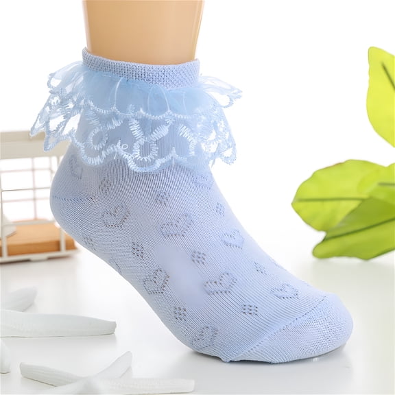TELOLY Child Girls Socks, Solid Color Breathable Short-tube Nylon Casual Seamless Toe for No Rub Comfortable Fit Socks for kids Girls Blue Size 4 T