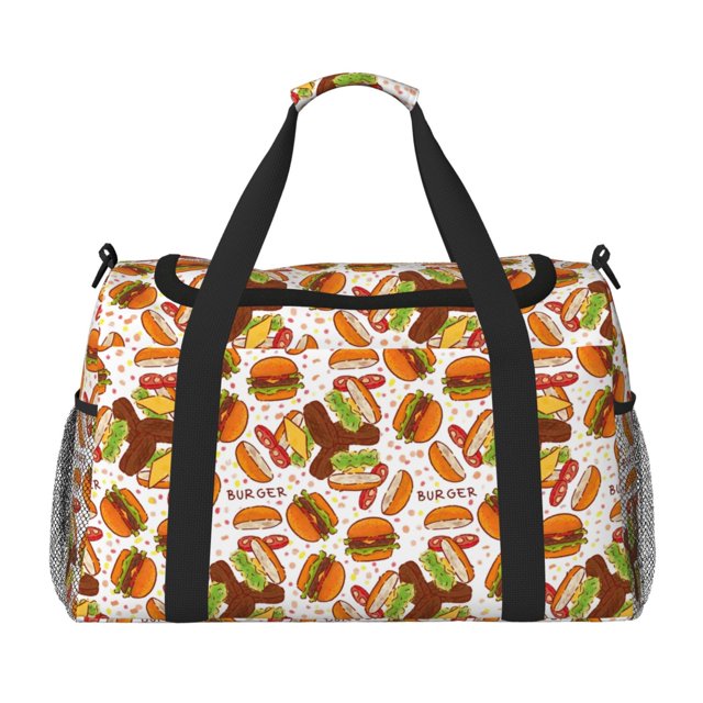 Fotbe Burger Bolsa de Viaje con Estampado, Bolsa de Fin de Semana para Mujer con Compartimento para Zapatos, Bolsa de Gimnasio con Bolsillo Húmedo