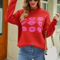thumbnail image 4 of CEHVOM Mode Femme Décontractée Couleur Unie Tricoté Impression Saint-Valentin Chandail Manches Longues Col Rond Liquidation, 4 of 7