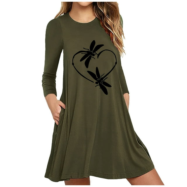 Ichuanyi liquidación de bolsillos de manga larga estampada para mujeres vestidos casuales ICHUANYI WER2023082209122