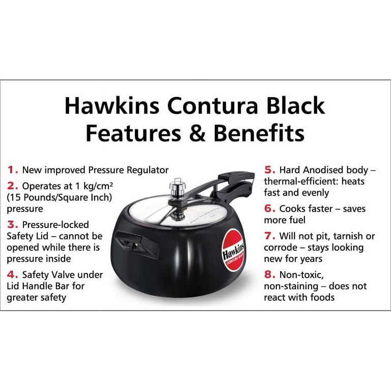 Hawkins Cb50 Hard Anodised Pressure Cooker 5 Liter Black