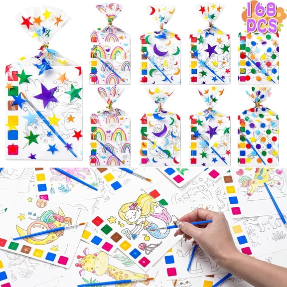 Mini Water Coloring Books Party Favor Set, 24 Pack 192 Pieces, For Kids Ages 4-8, Classroom Prize And Birthday Gift Bulk Art Craft Paint Supplies, Assorted Designs
