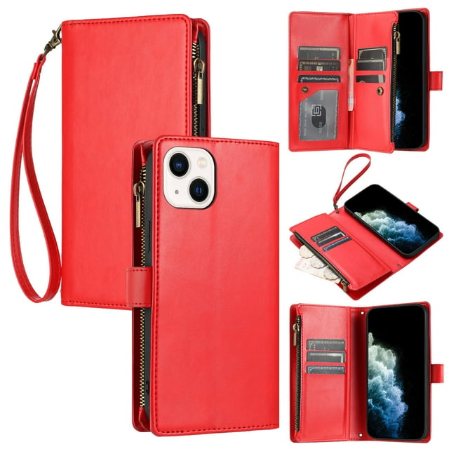 Compatible with iPhone 15 Wallet Case Premium Zipper Large Space Flip PU Leather Cover