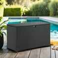 thumbnail image 3 of Simenmax 120-Gallon Deck Box Outdoor Waterproof Storage Bin with Aluminum Frame, All-Weather Wicker Design for Patio, Garden, Poolside, and Balcony Organization, 3 of 8
