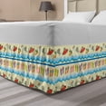 thumbnail image 1 of Flip Flop Bed Skirt, Absurd Illustration of Sandy Beach with Flowing Sea Waves Straw Hats and Purse, Elastic Bedskirt Dust Ruffle Wrap Around for Bedding Decor, 4 Sizes, Multicolor, by Ambesonne, 1 of 2