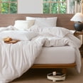 thumbnail image 6 of MooMee Striped Duvet Cover Set Cal-King 100% Washed Cotton Linen Like Textured Breathable 3-Piece (Greyish Pink& White Pinstripes, 104"x98"), 6 of 9