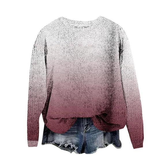 Pullover Sweaters For Women Sevevn Women's Fashion Gradient Printed Casual Long Sleeve Ladies Loose Sweater Blouse