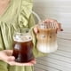 thumbnail image 2 of 2pc Ribbed Ice Coffee Cup Vintage Drinking Glasses Tumblers Gourd Shape Latte Glass Ripple Glassware Wave Shaped Cups for Tea, Milk, Whisky, Bar Acces, 2 of 4