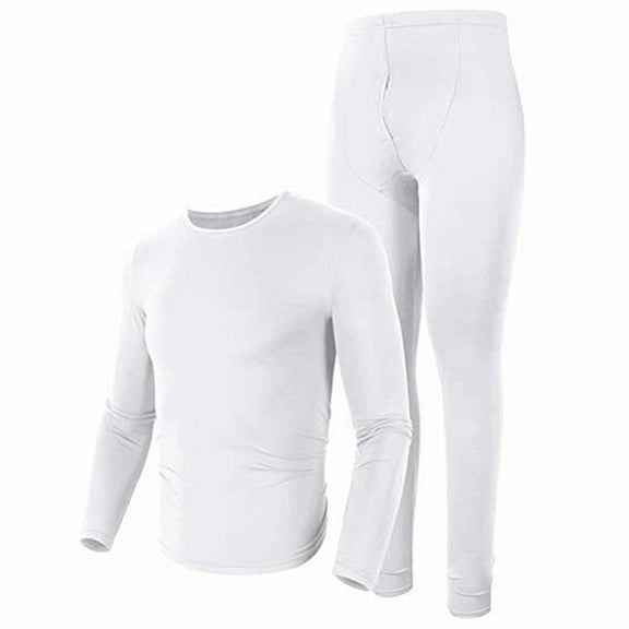 Men's Winter Microfiber Thermal Fleece Lined Ultra Soft Long Johns Underwear 2 Pcs Set White