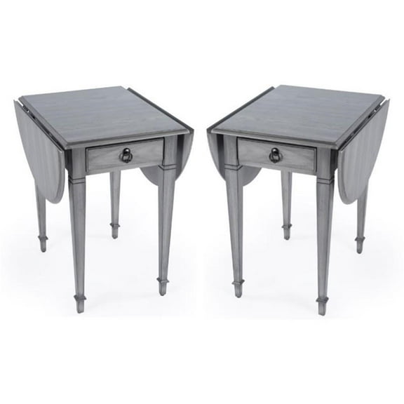 Home Square Powder Wood Pembroke Table in Gray - Set of 2