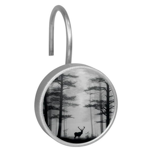 HemaKayy 12 Pcs Shower Curtain Hooks Bathroom Decorative Accessories Misty Grey Forest