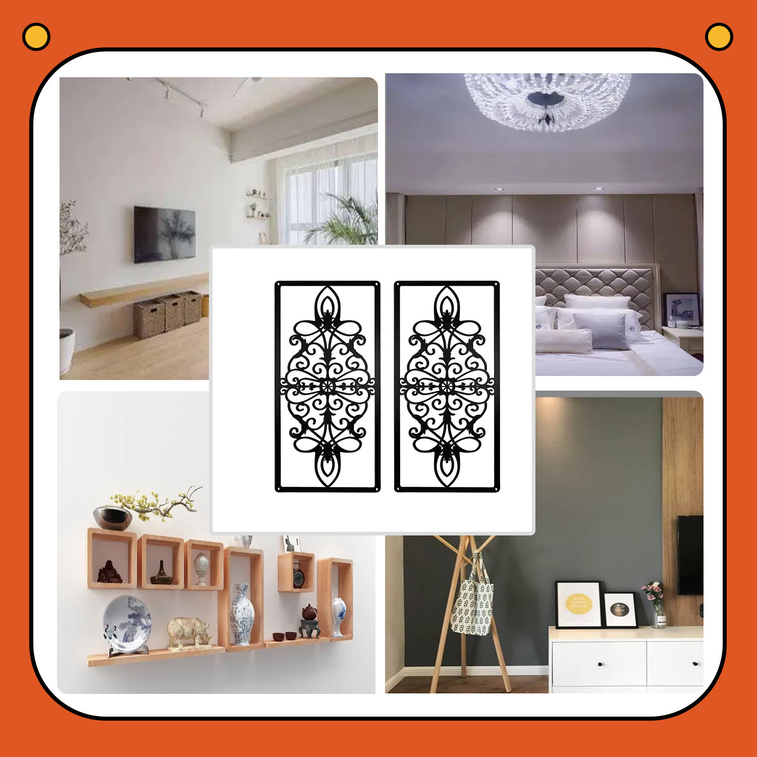 2 Pieces Metal Wall Art Wrought Iron Wall Decor Victorian Style Home