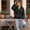 thumbnail image 4 of TQWQT Womens Vintage Washed Zip Up Hoodie Oversized Drop Shoulder Jacket American Casual Kangaroo Pocket Gradient Tie Dye Sweatshirt Loose Fit Long Sleeve Outerwear Streetwear Fashion Tops Black L, 4 of 5