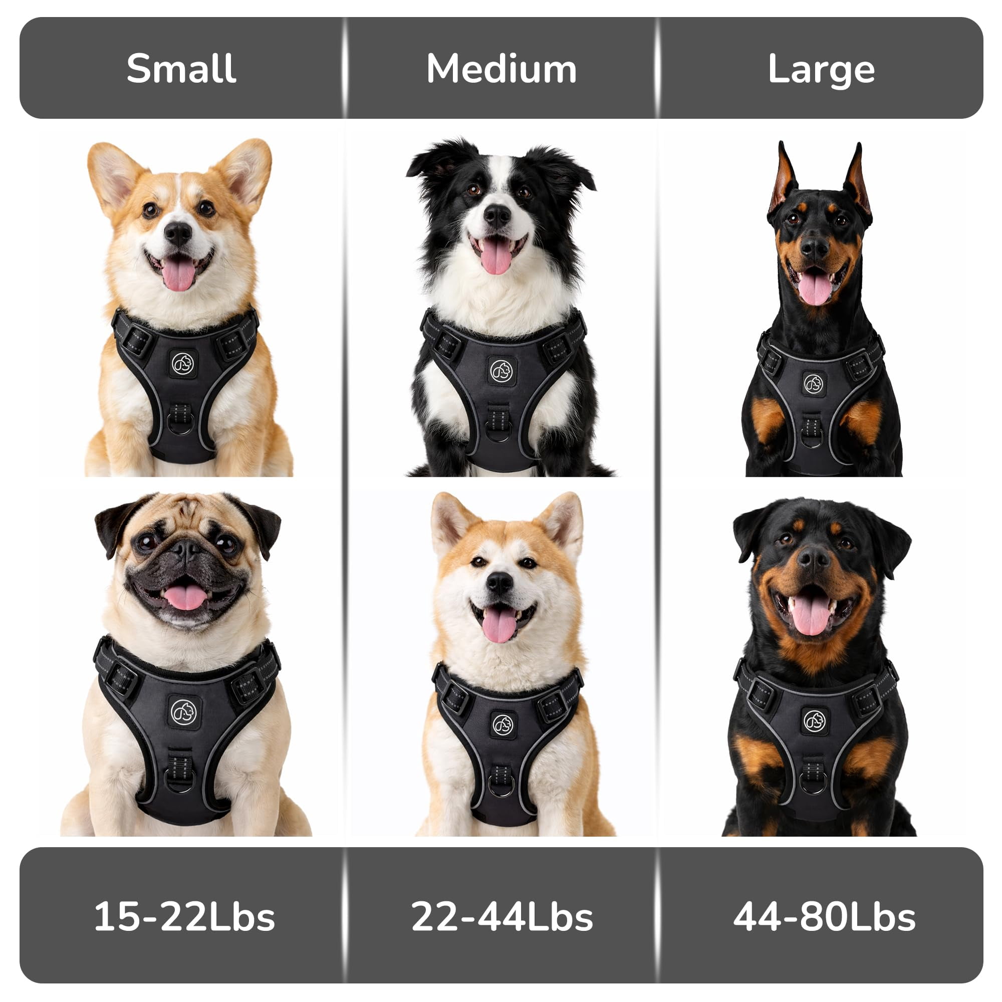 No Pull Dog Vest Harness With Handle  Adjustable Waterproof 4 Buckles Reflective Front & Clip For Small Medium Large Dogs (black Medium)