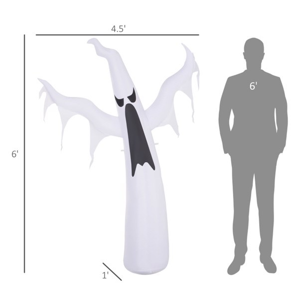 6FT Inflatable White Ghost Halloween Decor with Built-in LED Lights Waterproof Polyester Blow Up Yard Ornament