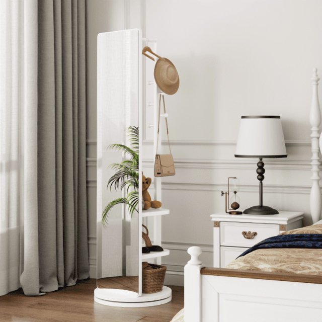 360 ° giratorio 69 "x16" espejo multifuncional de longitud completa con gancho de almacenamiento estante con espejo piso de madera maciza espejo dormitorio sala de estar armario ahorro de espacio
