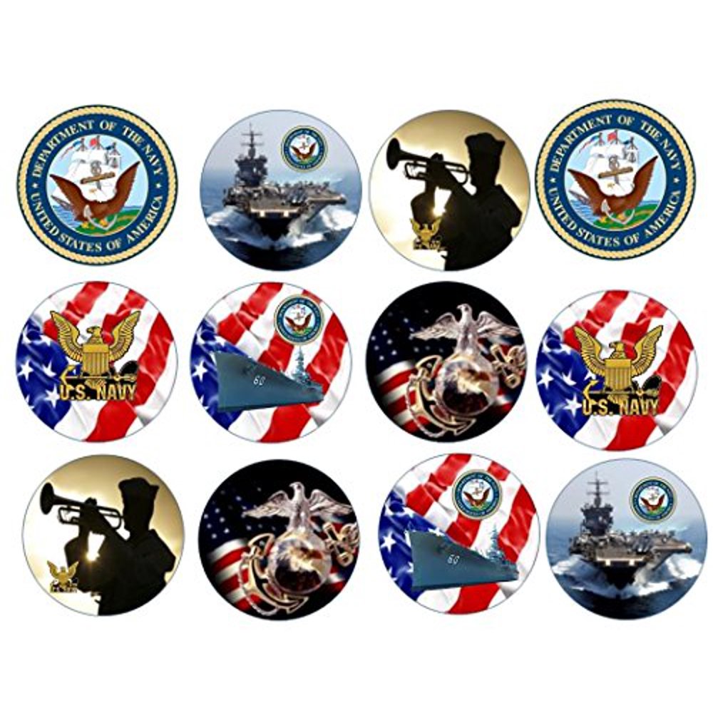 12 2" US Navy Corp Edible Frosting Image Cupcake or Cookie Toppers