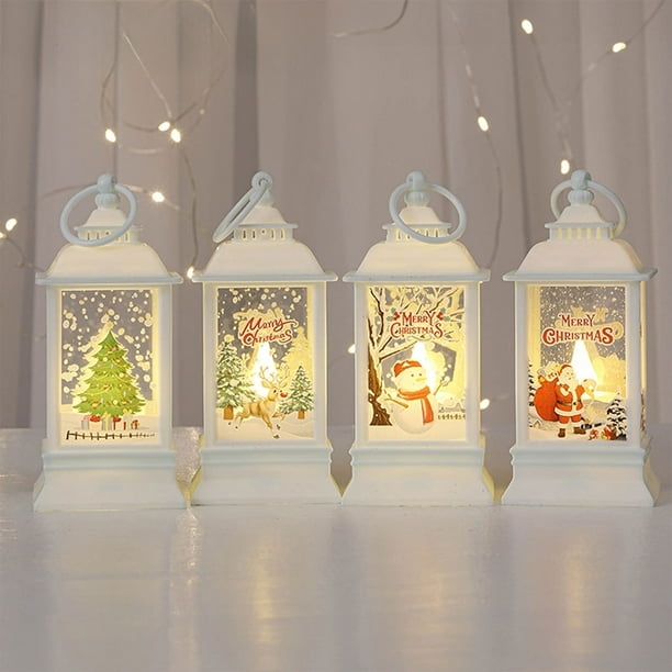Farol Navideño de Cuatro Esquinas con Patrones Personalizables, Decoración Festiva, Lámpara de Vela Portátil